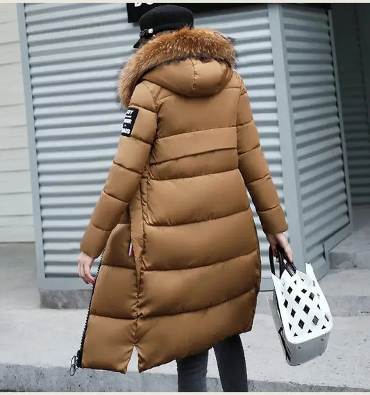 Winter coats women down jackets 2025 long slim solid color coat female Jackets outerwears woman parkas clothes zip fur collar SS69