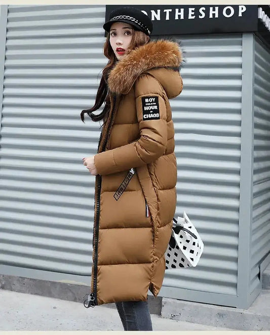 Winter coats women down jackets 2025 long slim solid color coat female Jackets outerwears woman parkas clothes zip fur collar SS69