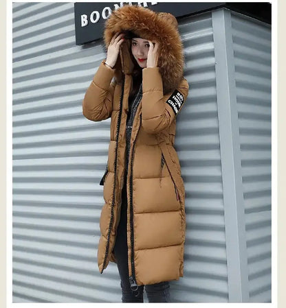 Winter coats women down jackets 2025 long slim solid color coat female Jackets outerwears woman parkas clothes zip fur collar SS69