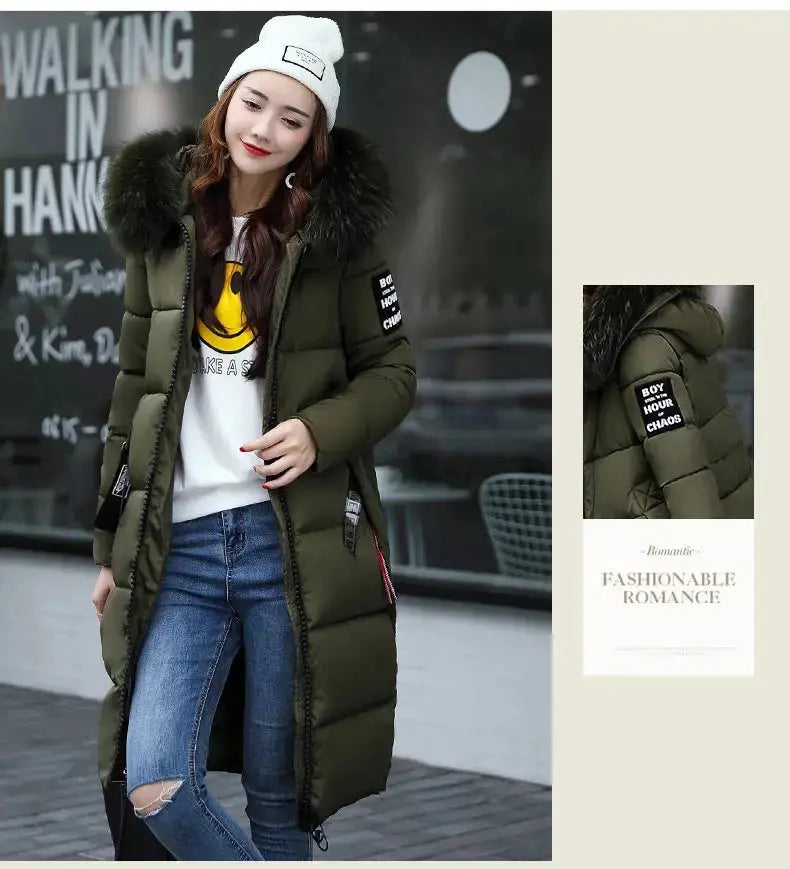 Winter coats women down jackets 2025 long slim solid color coat female Jackets outerwears woman parkas clothes zip fur collar SS69