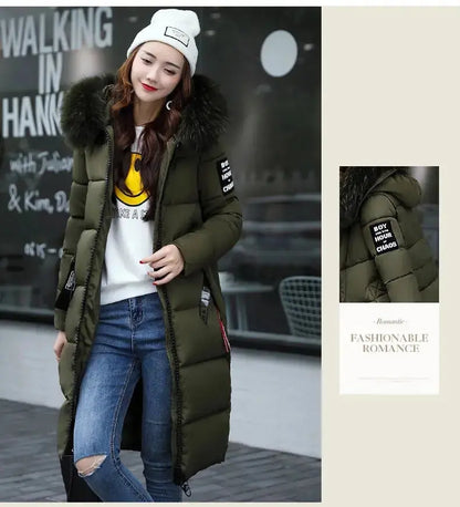 Winter coats women down jackets 2025 long slim solid color coat female Jackets outerwears woman parkas clothes zip fur collar SS69