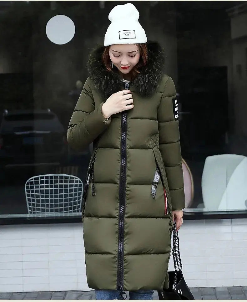 Winter coats women down jackets 2025 long slim solid color coat female Jackets outerwears woman parkas clothes zip fur collar SS69