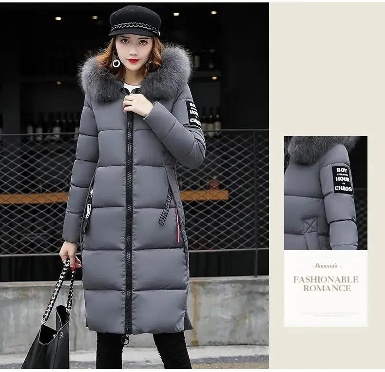 Winter coats women down jackets 2025 long slim solid color coat female Jackets outerwears woman parkas clothes zip fur collar SS69