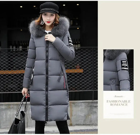 Winter coats women down jackets 2025 long slim solid color coat female Jackets outerwears woman parkas clothes zip fur collar SS69