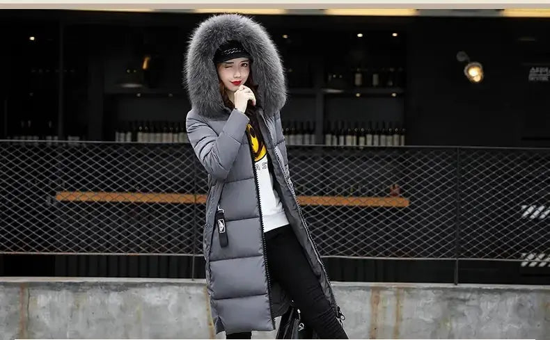 Winter coats women down jackets 2025 long slim solid color coat female Jackets outerwears woman parkas clothes zip fur collar SS69