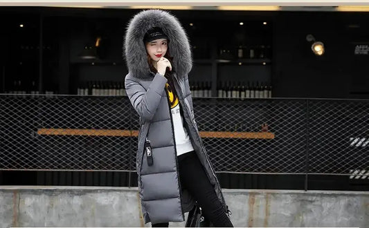 Winter coats women down jackets 2025 long slim solid color coat female Jackets outerwears woman parkas clothes zip fur collar SS69