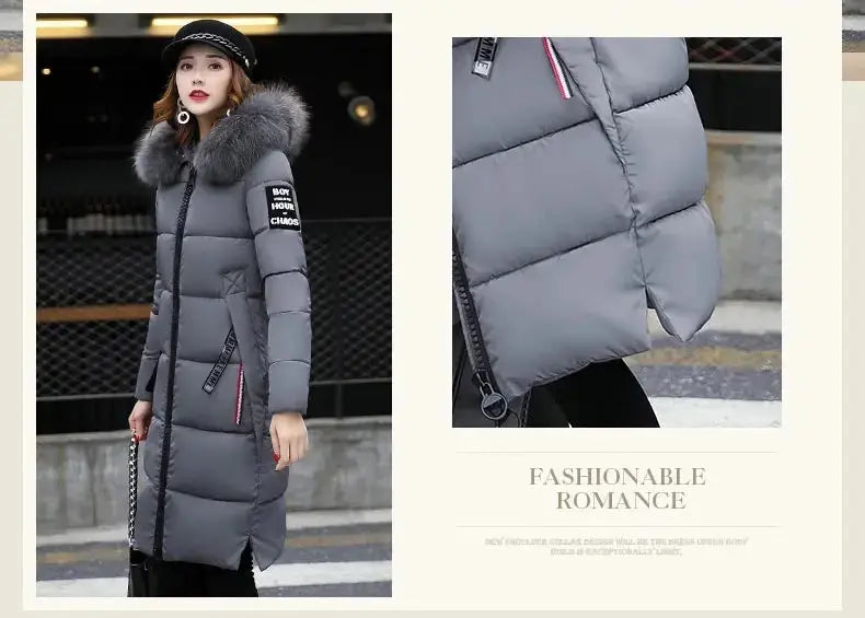 Winter coats women down jackets 2025 long slim solid color coat female Jackets outerwears woman parkas clothes zip fur collar SS69