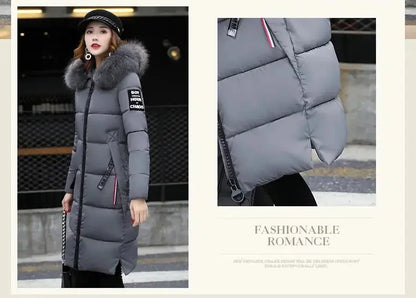 Winter coats women down jackets 2025 long slim solid color coat female Jackets outerwears woman parkas clothes zip fur collar SS69