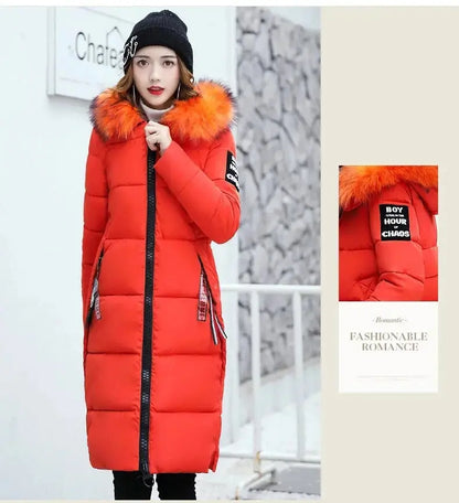 Winter coats women down jackets 2025 long slim solid color coat female Jackets outerwears woman parkas clothes zip fur collar SS69
