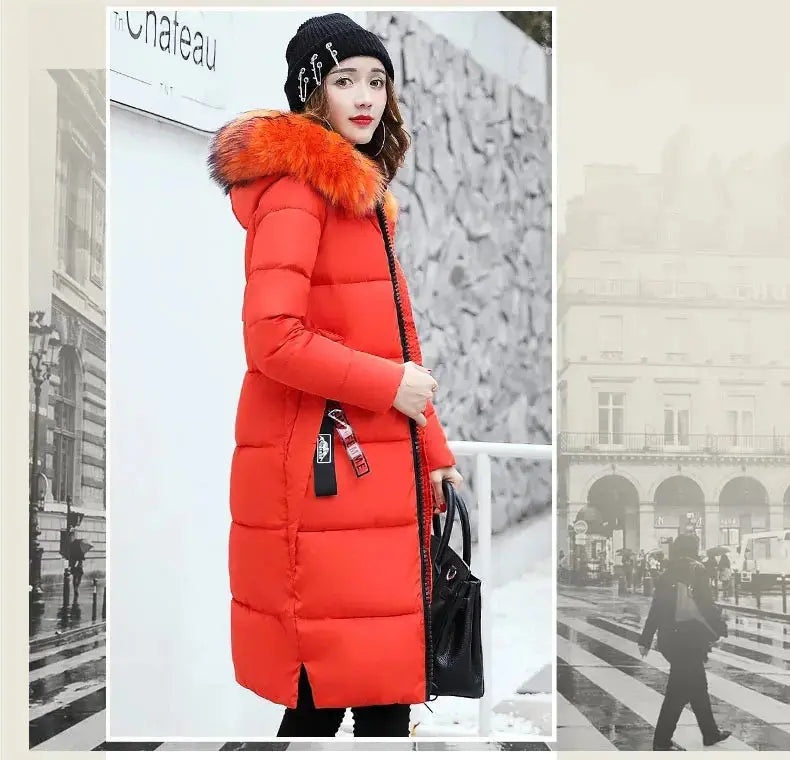 Winter coats women down jackets 2025 long slim solid color coat female Jackets outerwears woman parkas clothes zip fur collar SS69