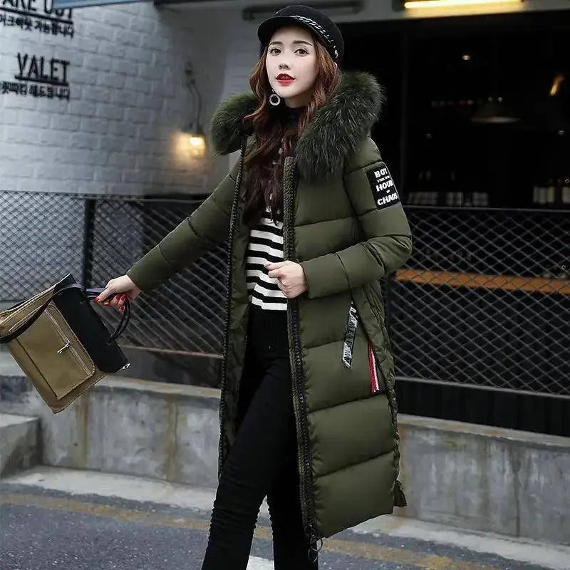 Winter coats women down jackets 2025 long slim solid color coat female Jackets outerwears woman parkas clothes zip fur collar SS69
