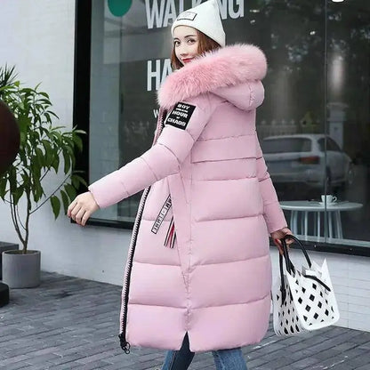 Winter coats women down jackets 2025 long slim solid color coat female Jackets outerwears woman parkas clothes zip fur collar SS69