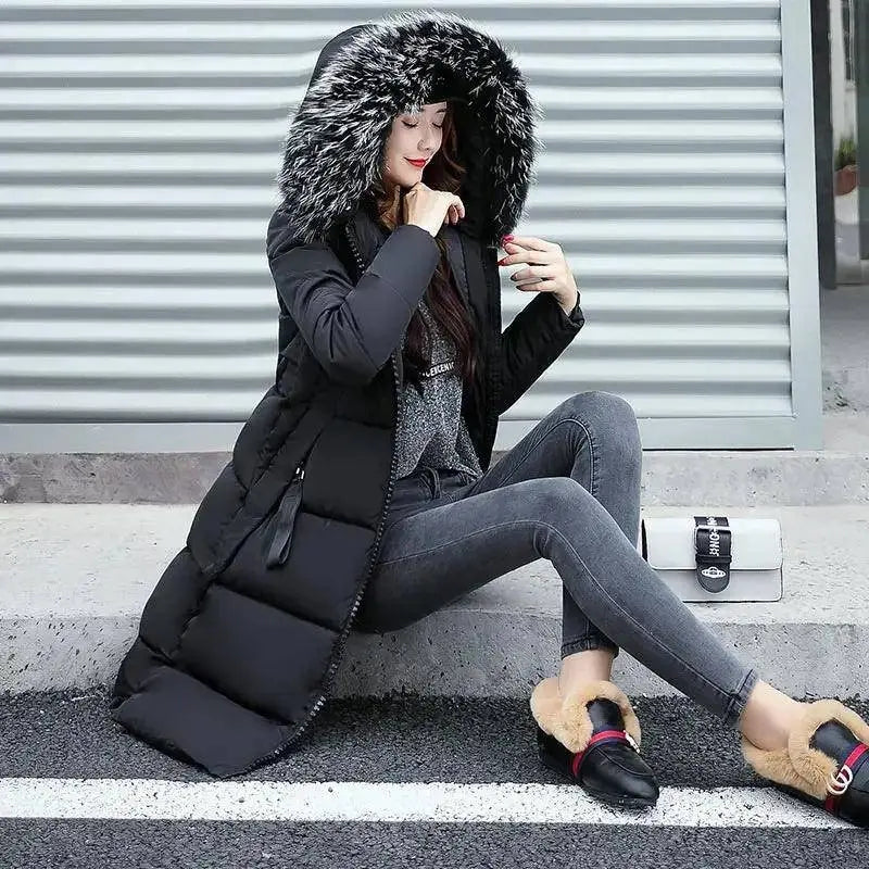 Winter coats women down jackets 2025 long slim solid color coat female Jackets outerwears woman parkas clothes zip fur collar SS69