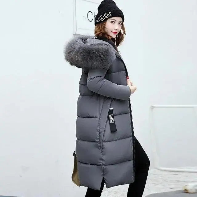 Winter coats women down jackets 2025 long slim solid color coat female Jackets outerwears woman parkas clothes zip fur collar SS69