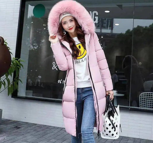 Winter coats women down jackets 2025 long slim solid color coat female Jackets outerwears woman parkas clothes zip fur collar SS69