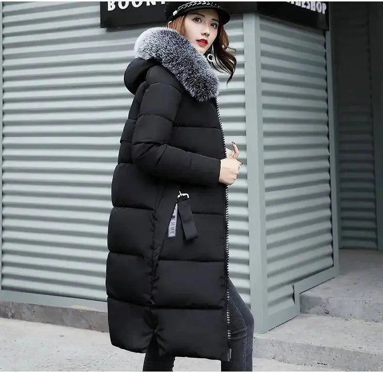 Winter coats women down jackets 2025 long slim solid color coat female Jackets outerwears woman parkas clothes zip fur collar SS69
