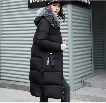 Winter coats women down jackets 2025 long slim solid color coat female Jackets outerwears woman parkas clothes zip fur collar SS69