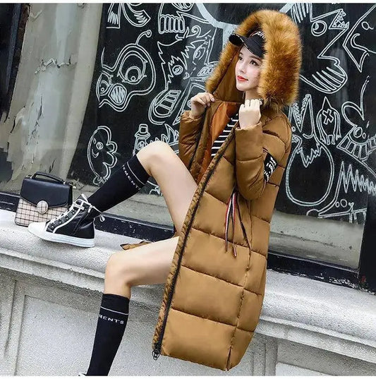 Winter coats women down jackets 2025 long slim solid color coat female Jackets outerwears woman parkas clothes zip fur collar SS69