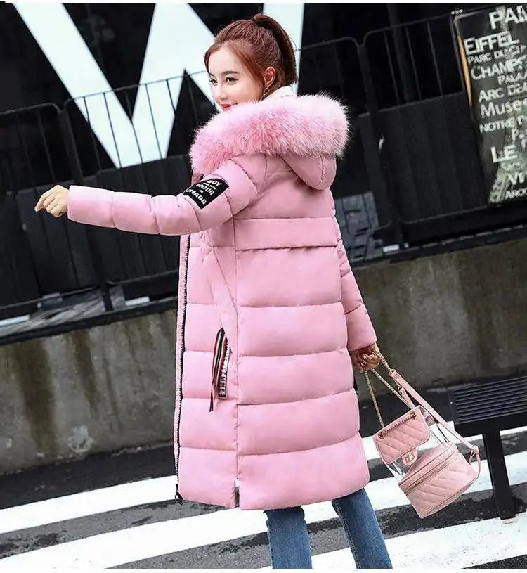 Winter coats women down jackets 2025 long slim solid color coat female Jackets outerwears woman parkas clothes zip fur collar SS69