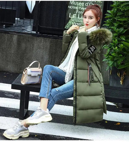 Winter coats women down jackets 2025 long slim solid color coat female Jackets outerwears woman parkas clothes zip fur collar SS69