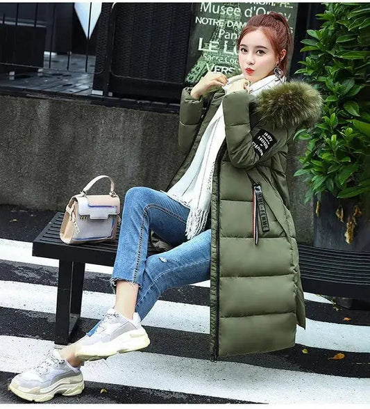 Winter coats women down jackets 2025 long slim solid color coat female Jackets outerwears woman parkas clothes zip fur collar SS69