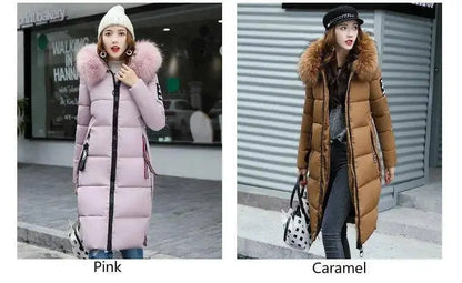 Winter coats women down jackets 2025 long slim solid color coat female Jackets outerwears woman parkas clothes zip fur collar SS69