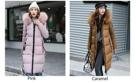 Winter coats women down jackets 2025 long slim solid color coat female Jackets outerwears woman parkas clothes zip fur collar SS69