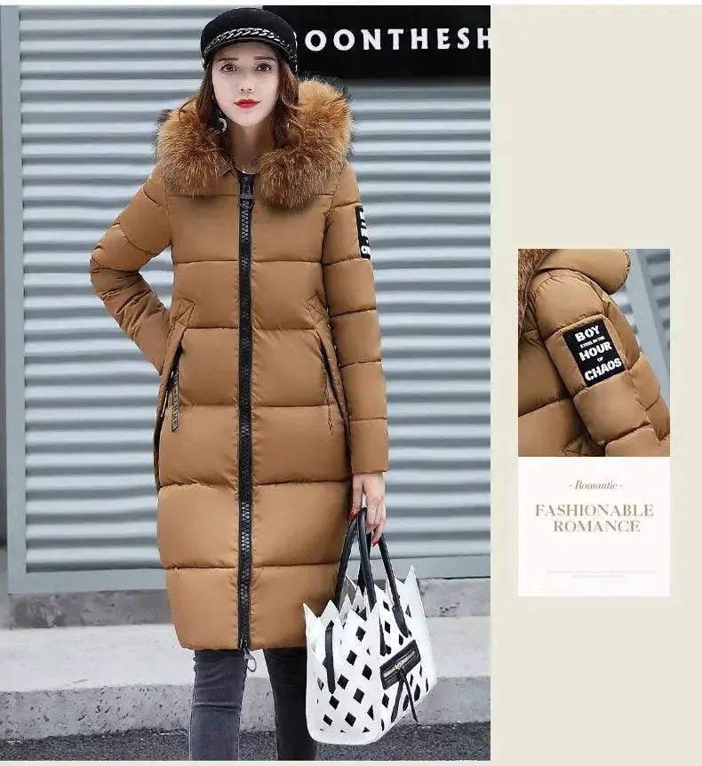 Winter coats women down jackets 2025 long slim solid color coat female Jackets outerwears woman parkas clothes zip fur collar SS69