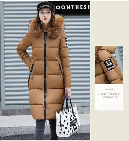 Winter coats women down jackets 2025 long slim solid color coat female Jackets outerwears woman parkas clothes zip fur collar SS69