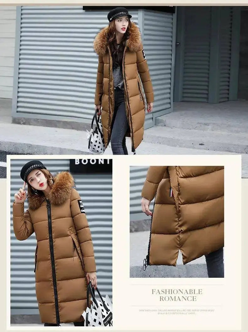 Winter coats women down jackets 2025 long slim solid color coat female Jackets outerwears woman parkas clothes zip fur collar SS69