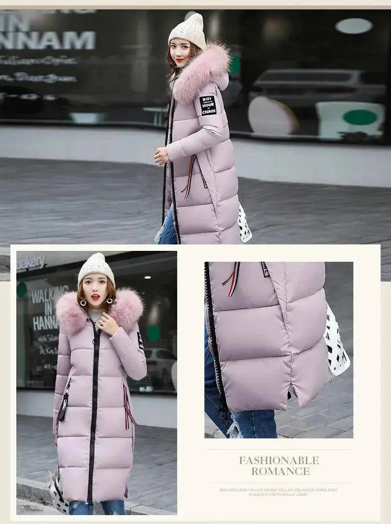Winter coats women down jackets 2025 long slim solid color coat female Jackets outerwears woman parkas clothes zip fur collar SS69
