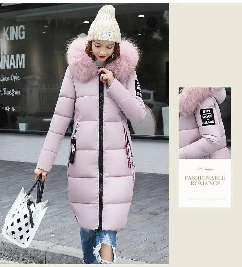 Winter coats women down jackets 2025 long slim solid color coat female Jackets outerwears woman parkas clothes zip fur collar SS69