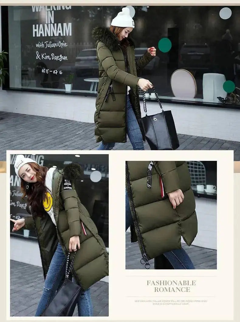 Winter coats women down jackets 2025 long slim solid color coat female Jackets outerwears woman parkas clothes zip fur collar SS69