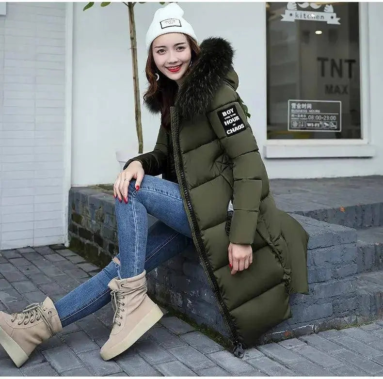 Winter coats women down jackets 2025 long slim solid color coat female Jackets outerwears woman parkas clothes zip fur collar SS69