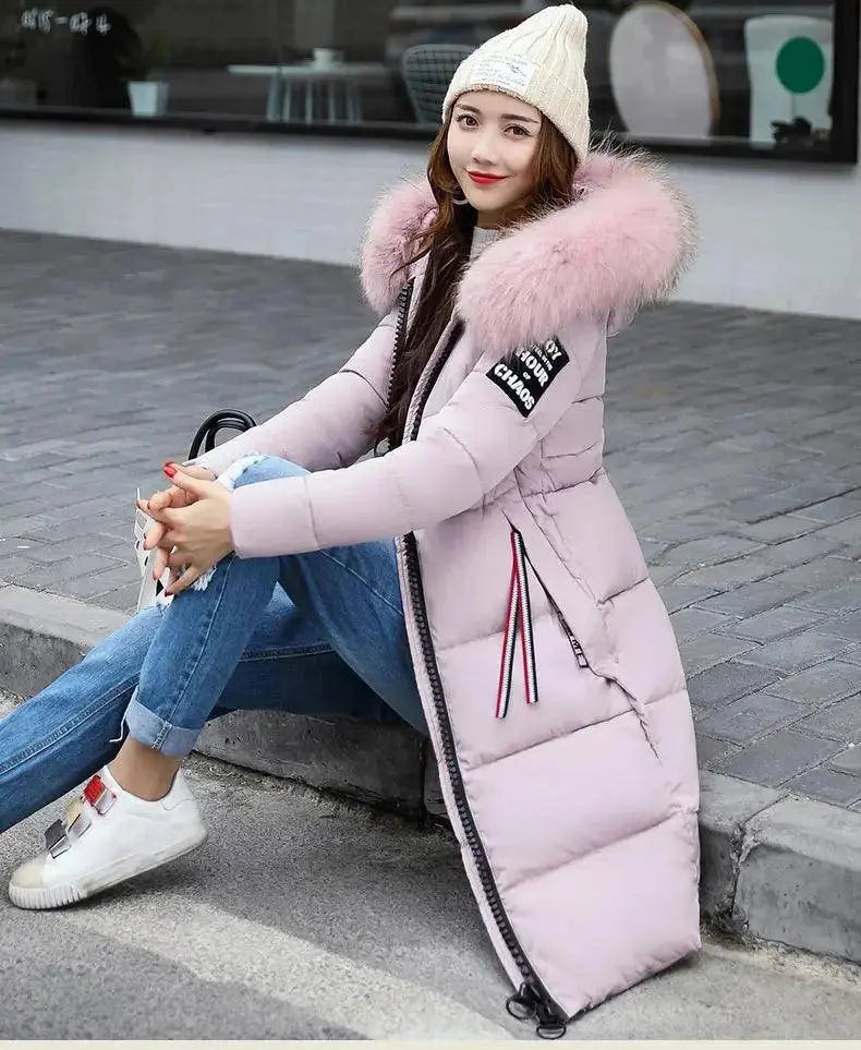 Winter coats women down jackets 2025 long slim solid color coat female Jackets outerwears woman parkas clothes zip fur collar SS69