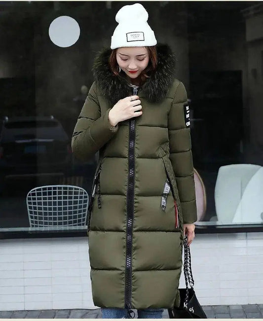 Winter coats women down jackets 2025 long slim solid color coat female Jackets outerwears woman parkas clothes zip fur collar SS69