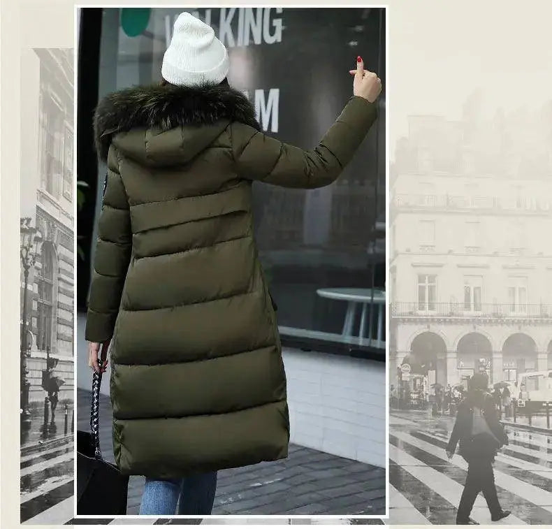 Winter coats women down jackets 2025 long slim solid color coat female Jackets outerwears woman parkas clothes zip fur collar SS69