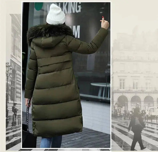 Winter coats women down jackets 2025 long slim solid color coat female Jackets outerwears woman parkas clothes zip fur collar SS69