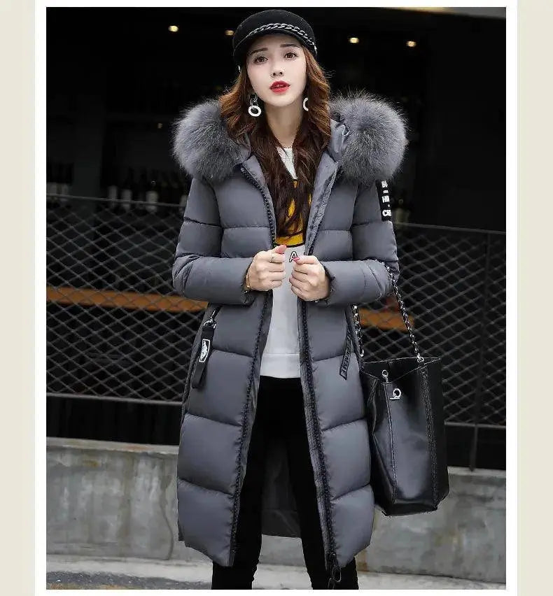 Winter coats women down jackets 2025 long slim solid color coat female Jackets outerwears woman parkas clothes zip fur collar SS69