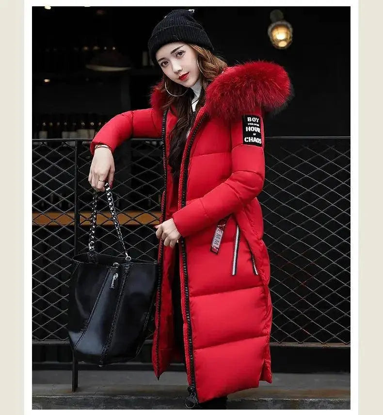 Winter coats women down jackets 2025 long slim solid color coat female Jackets outerwears woman parkas clothes zip fur collar SS69