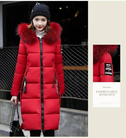 Winter coats women down jackets 2025 long slim solid color coat female Jackets outerwears woman parkas clothes zip fur collar SS69