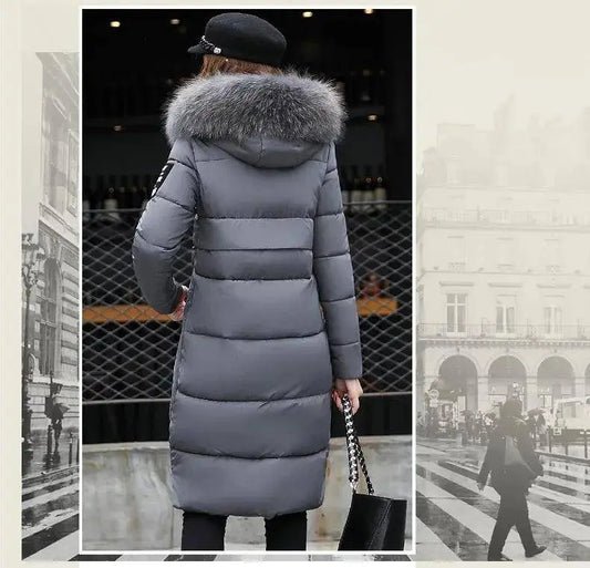 Winter coats women down jackets 2025 long slim solid color coat female Jackets outerwears woman parkas clothes zip fur collar SS69