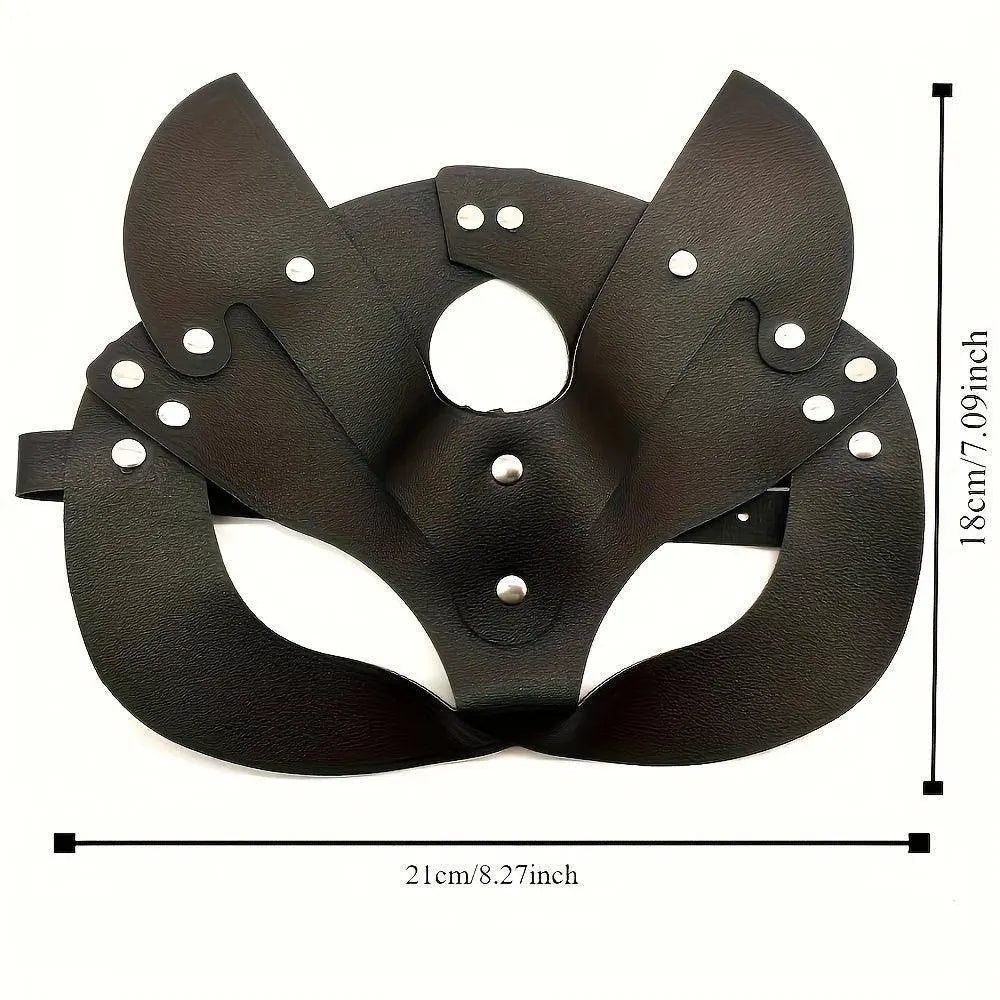Woman Faux Leather Cat Mask Costume Bunny Fox Mask Animal Half Face Mask Cosplay Halloween Party Decoration Props - SS69