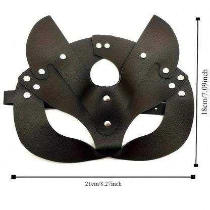Woman Faux Leather Cat Mask Costume Bunny Fox Mask Animal Half Face Mask Cosplay Halloween Party Decoration Props - SS69