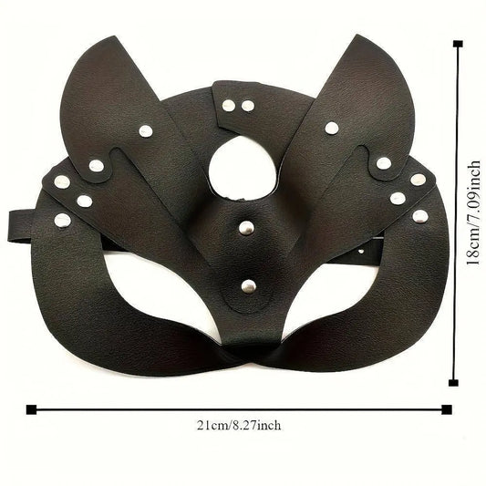 Woman Faux Leather Cat Mask Costume Bunny Fox Mask Animal Half Face Mask Cosplay Halloween Party Decoration Props - SS69