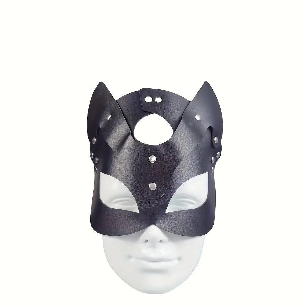 Woman Faux Leather Cat Mask Costume Bunny Fox Mask Animal Half Face Mask Cosplay Halloween Party Decoration Props - SS69