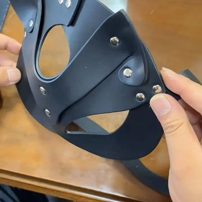 Woman Faux Leather Cat Mask Costume Bunny Fox Mask Animal Half Face Mask Cosplay Halloween Party Decoration Props - SS69