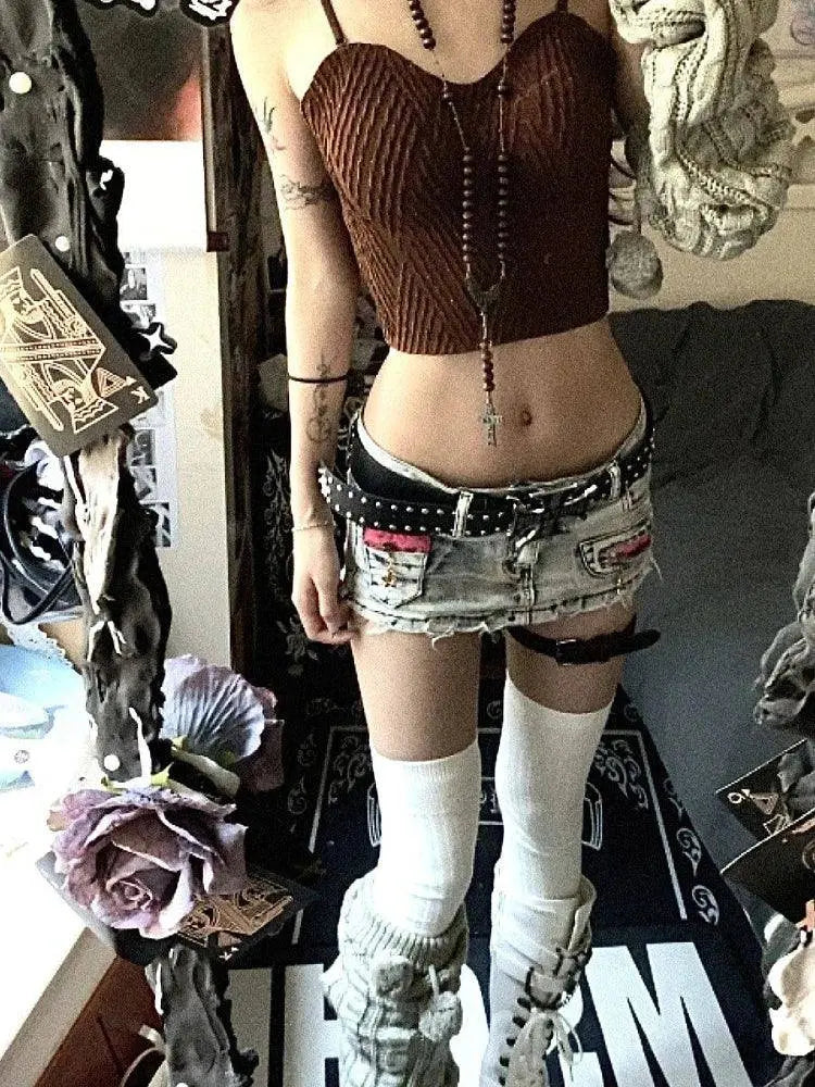 Woman Harajuku  Japanese Denim Mini Zipper Skirt Pockets Jean Skirt Fashion Y2k Streetwear Cyber Punk Grunge E-girl  Goth Gyaru - SS69