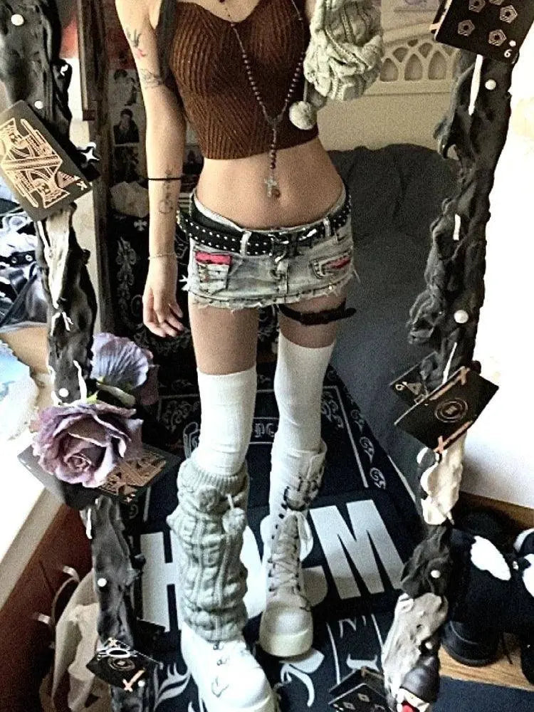 Woman Harajuku  Japanese Denim Mini Zipper Skirt Pockets Jean Skirt Fashion Y2k Streetwear Cyber Punk Grunge E-girl  Goth Gyaru - SS69