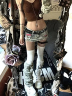 Woman Harajuku  Japanese Denim Mini Zipper Skirt Pockets Jean Skirt Fashion Y2k Streetwear Cyber Punk Grunge E-girl  Goth Gyaru - SS69